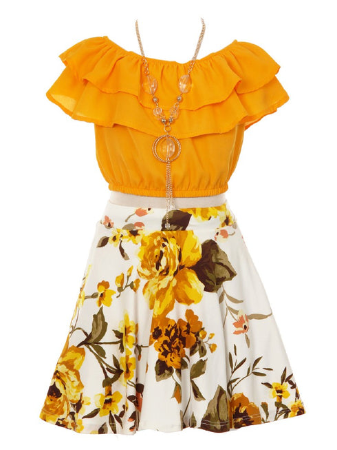 Just Kids Girls Ruffled Floral 2 Pc Necklace Skirt Set, Sizes 4-14 - SophiasStyle.com